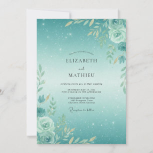 Convites Casamento com Folhagem em Aquarela de Espuma do Ma