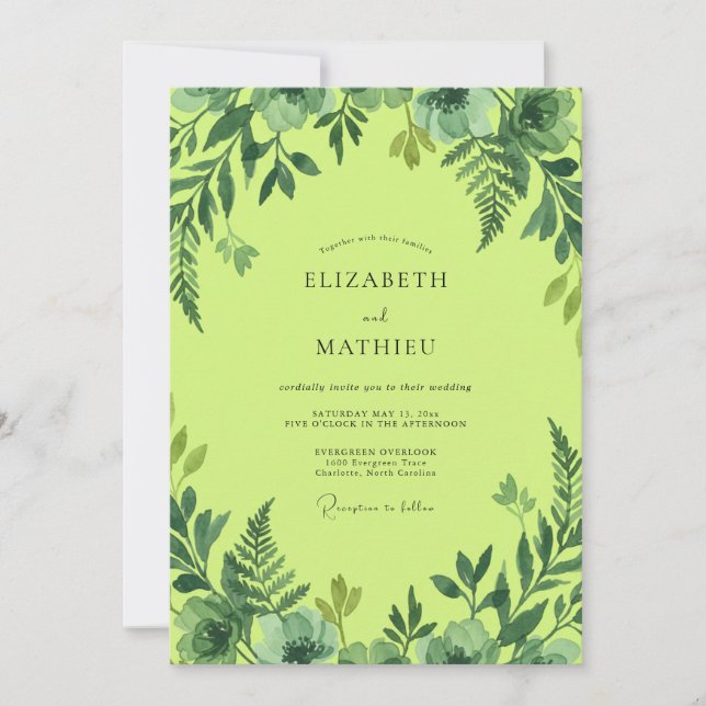 Convites Casamento com Folhagem em Aquarela de Limão (Frente)
