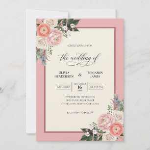 Convites Casamento com Folhagem em Aquarela Malva