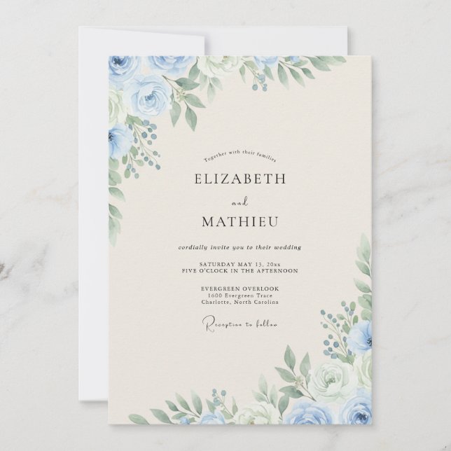 Convites Casamento com Folhagem Eucalipto Azul Céu (Frente)