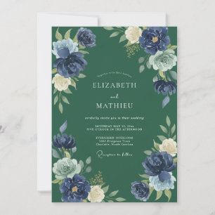 Convites Casamento com Folhagem Eucalipto Hunter Índigo