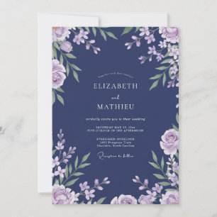 Convites Casamento com Folhagem Lilás Índigo e Salvia