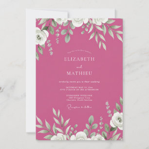 Convites Casamento com Folhagem Magenta e Eucalipto Cinza