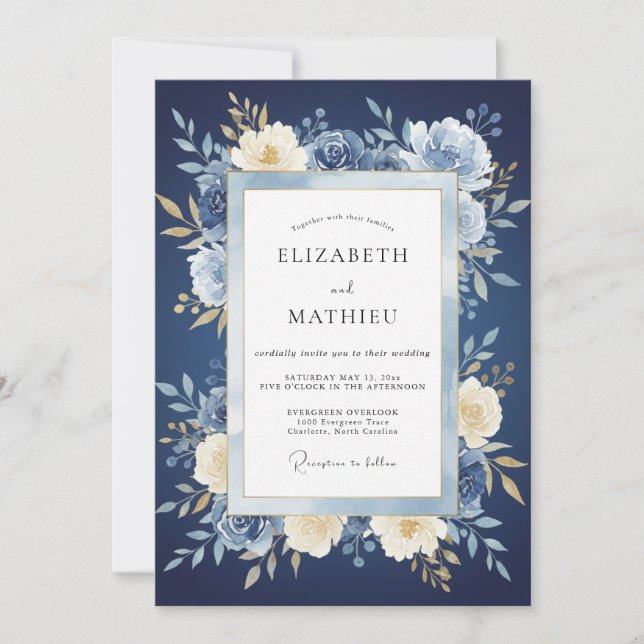 Convites Casamento com Folhagem Pintada à Meia-Noite (Frente)