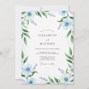 Convites Casamento com Folhagem Pintada Artística Azure
