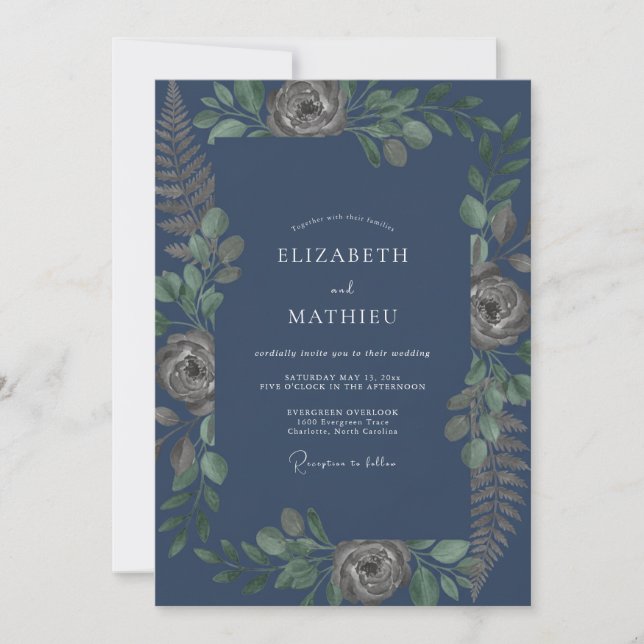 Convites Casamento com Folhagem Pintada de Aço (Frente)