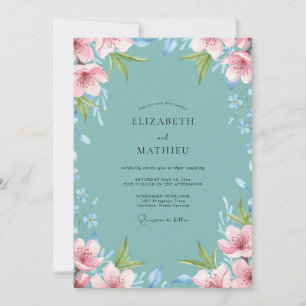 Convites Casamento com Folhagem Pintada de Azul Turquesa
