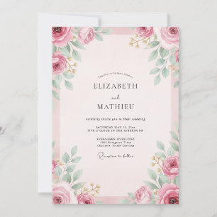 Convites Casamento com Folhagem Pintada de Bege Rosado