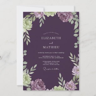 Convites Casamento com Folhagem Pintada de Berinjela