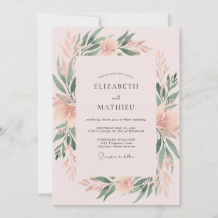 Convites Casamento com Folhagem Pintada de Coral Suave