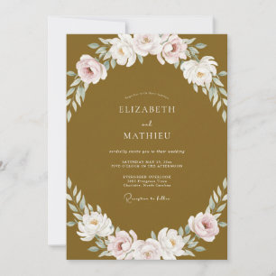 Convites Casamento com Folhagem Pintada de Dourado Mostarda