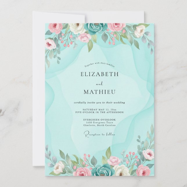 Convites Casamento com Folhagem Pintada de Hortelã (Frente)