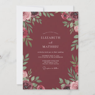 Convites Casamento com Folhagem Pintada de Marsala