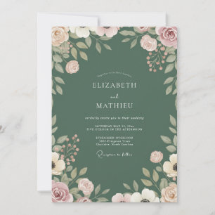 Convites Casamento com Folhagem Pintada de Oliva