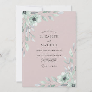 Convites Casamento com Folhagem Pintada de Rosado