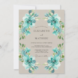 Convites Casamento com Folhagem Pintada de Turquesa
