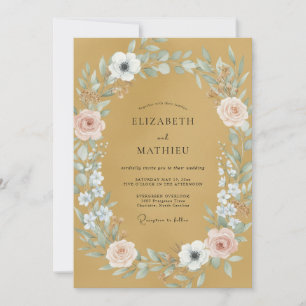 Convites Casamento com Folhagem Pintada em Âmbar