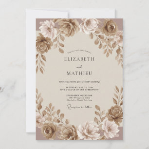 Convites Casamento com Folhagem Pintada em Taupe Moderno