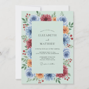 Convites Casamento com Folhas Amarelas Azuis
