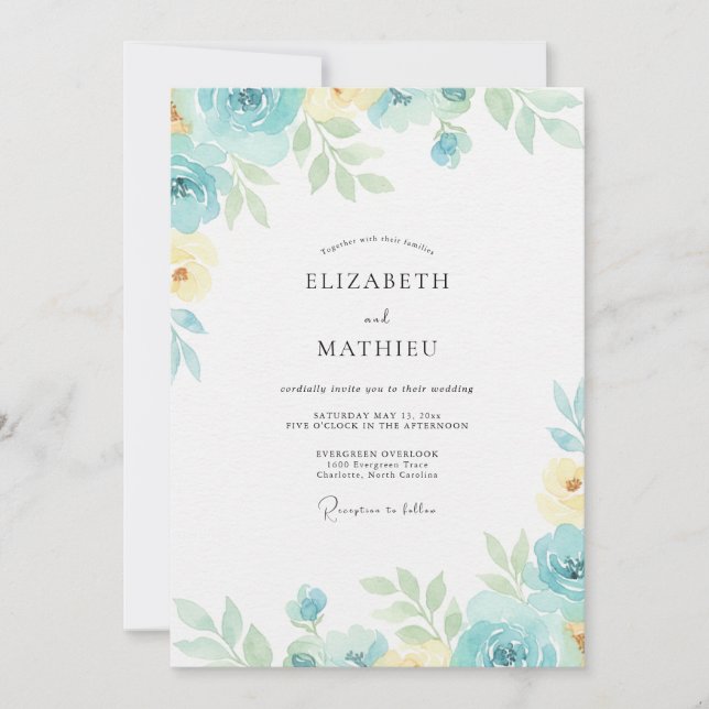 Convites Casamento com Folhas Amarelas Azure (Frente)