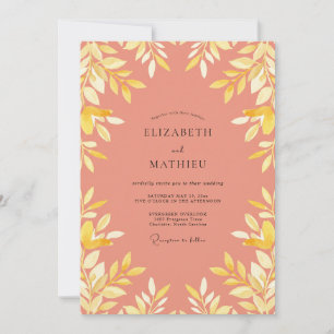 Convites Casamento com Folhas Amarelas de Coral