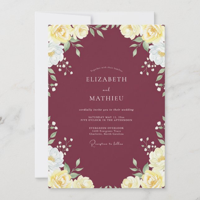 Convites Casamento com Folhas Amarelas e Marrom (Frente)