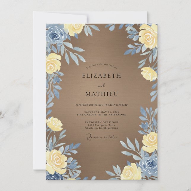 Convites Casamento com Folhas Amarelas em Tom Taupe (Frente)