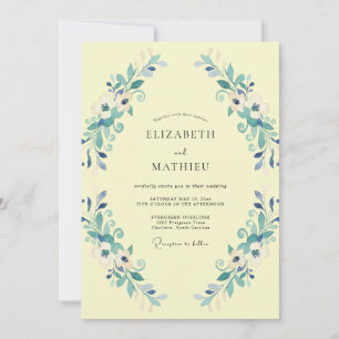 Convites Casamento com Folhas Aquáticas em Amarelo Pálido