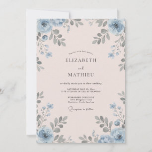 Convites Casamento com Folhas Azure Blush