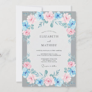 Convites Casamento com Folhas Azure Soft Blush