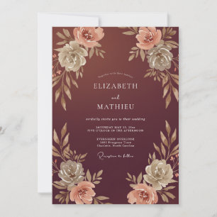 Convites Casamento com Folhas Bege Marrom