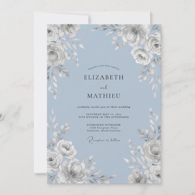 Convites Casamento com Folhas Brancas Azure (Frente)