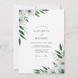 Convites Casamento com Folhas Brancas de Esmeralda