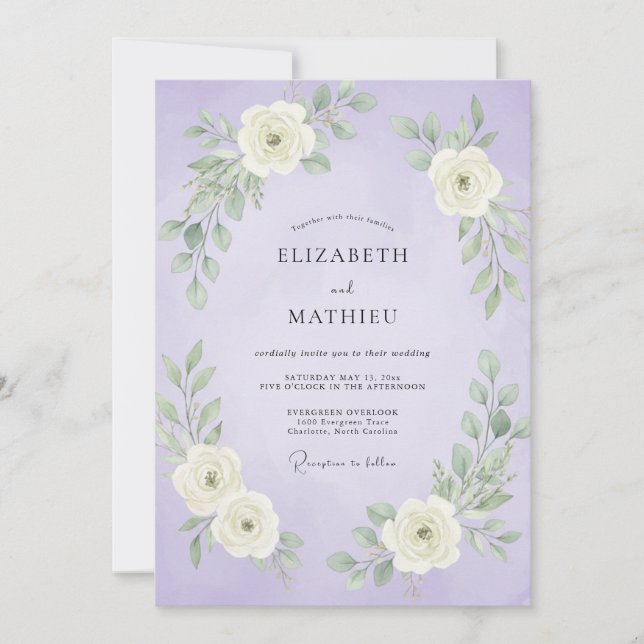 Convites Casamento com Folhas Brancas de Lavanda (Frente)