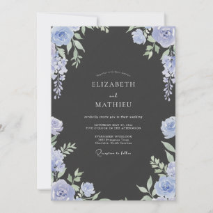 Convites Casamento com Folhas Charcoal Periwinkle