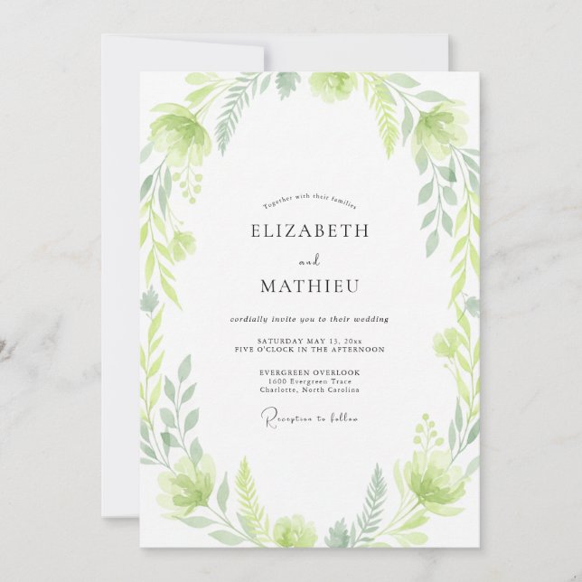 Convites Casamento com Folhas Chartreuse (Frente)
