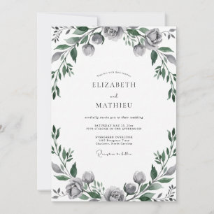 Convites Casamento com Folhas Cinza Aço