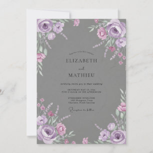 Convites Casamento com Folhas Cinzas Lilás