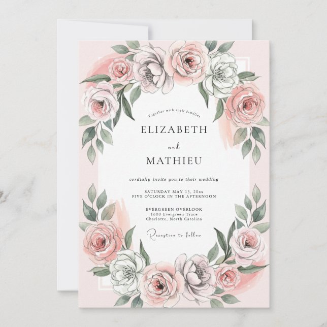 Convites Casamento com Folhas Cinzas Malva (Frente)