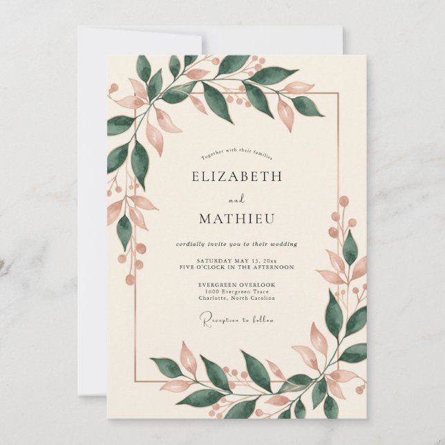 Convites Casamento com Folhas da Floresta Roxa (Frente)