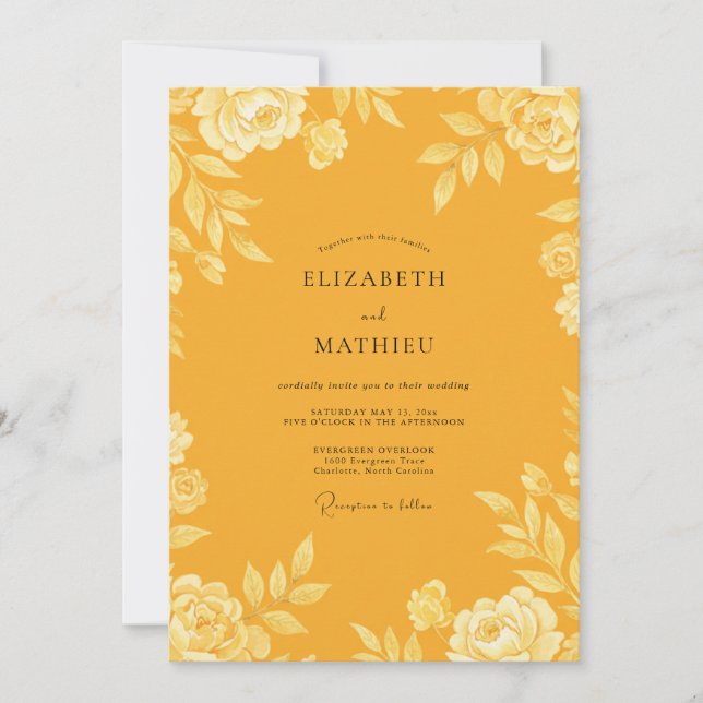 Convites Casamento com Folhas de Açafrão (Frente)