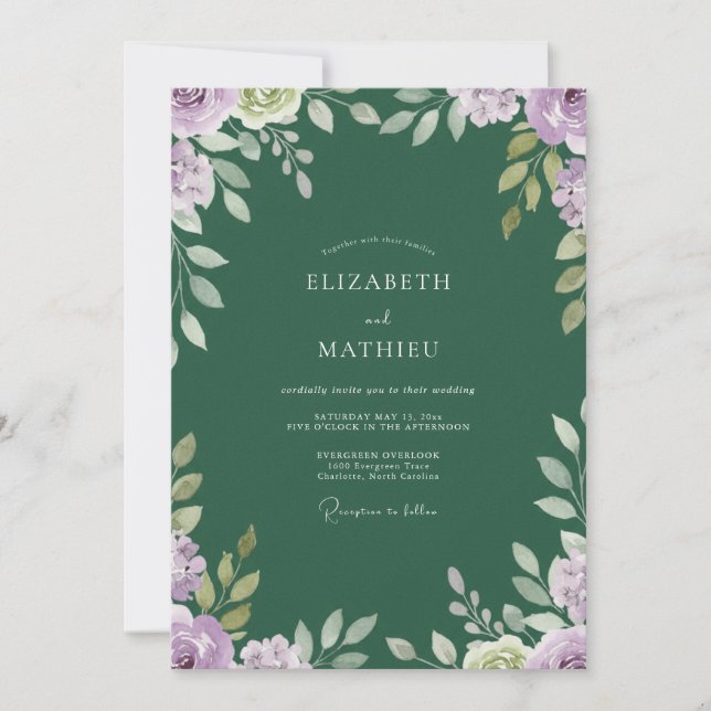 Convites Casamento com Folhas de Ámbar Esmeralda (Frente)