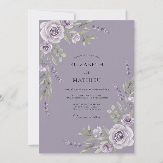 Convites Casamento com Folhas de Âmbar Roxo Desbotado (Frente)