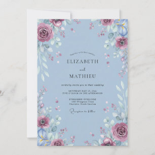Convites Casamento com Folhas de Ameixa e Periwinkle