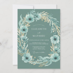 Convites Casamento com Folhas de Anêmona Azul