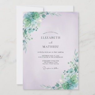 Convites Casamento com Folhas de Aquamarinha e Periwinkle