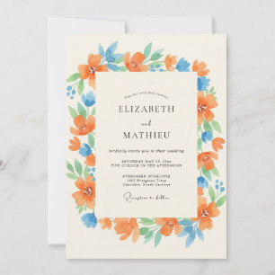 Convites Casamento com Folhas de Azul Tangerina