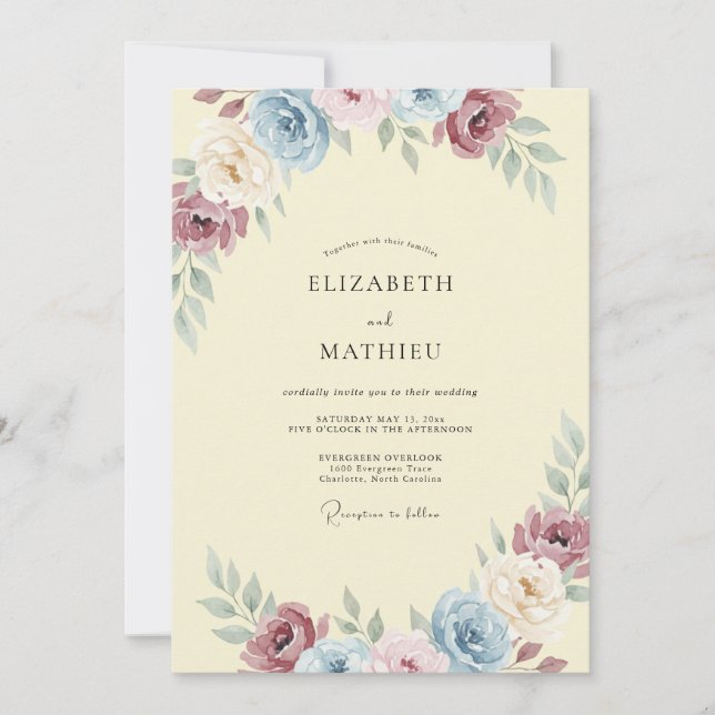 Convites Casamento com Folhas de Borgonha Malva (Frente)
