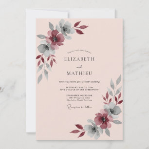 Convites Casamento com Folhas de Borgonha Rosa Malva Suave