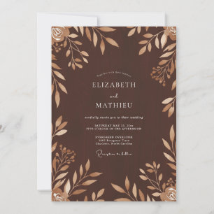 Convites Casamento com Folhas de Bronze em Chocolate